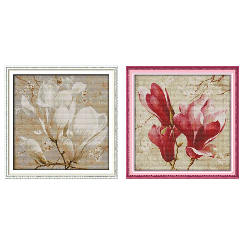 Joy Sunday Magnolia Flower Cross Stitch Kit Embroidery Needlework Patterns Stamped 11CT 14CT Printed Thread Counted Fabric Gifts