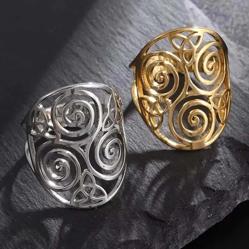 Jeshayuan Triskele Celtic Knot Spiral Amulet Rings for Women Stainless Steel Adjustable Triskelion Irish Jewelry Wholesale