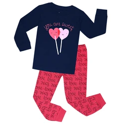 Autumn Winter Children's Pajamas Sets for Girls Toddlers 1 to 2 3 4 5 6 7 Years Cotton Soft Letters Kids Pijama Home Clothes Set