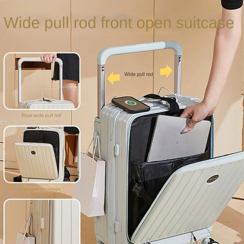 20 "22" 24 "Front öffnung breiter Trolley Koffer USB-Aufladung stilvolle leichte Boarding Lockbox Haken leise Universal rolle