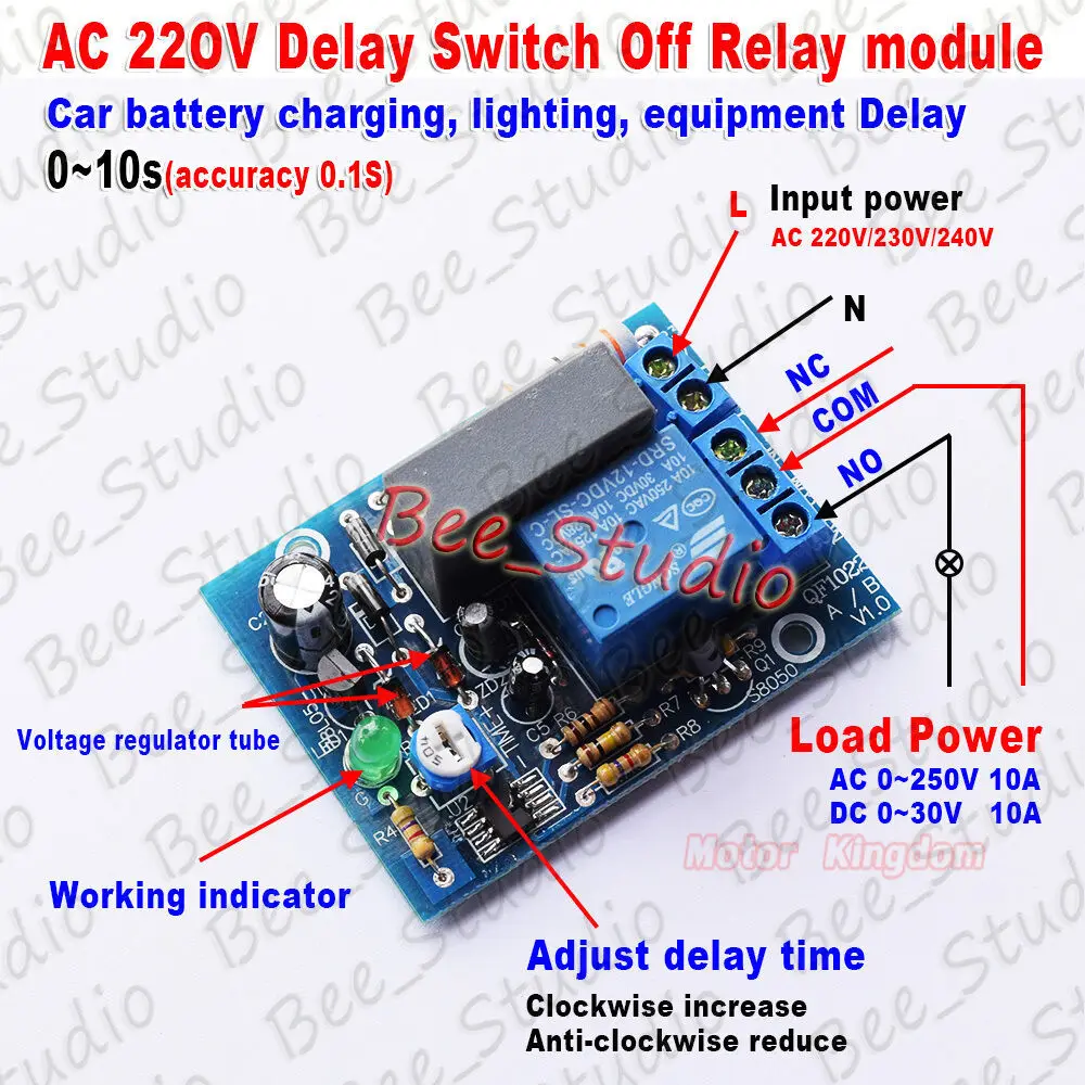 AC 220V 230V Adjustable Delay Time Board Turn ON/OFF Relay Switch Timer Control Module PLC