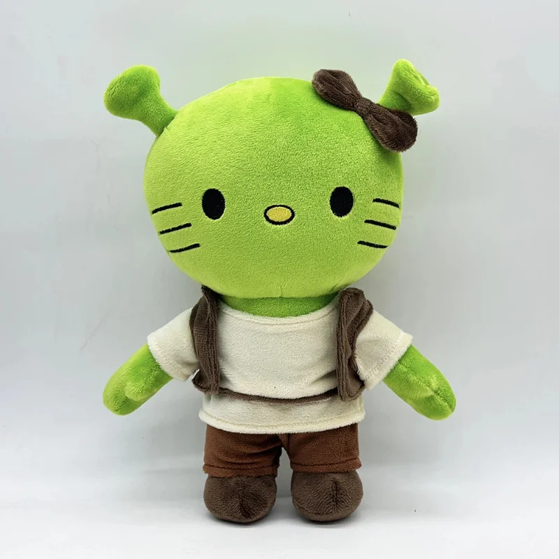 

26cm Anime Plush Doll Hello Kitty Style Green Alien Cat Cute Stuffed Toy Sleep Companion Doll Collectible Gift Fans Collectors