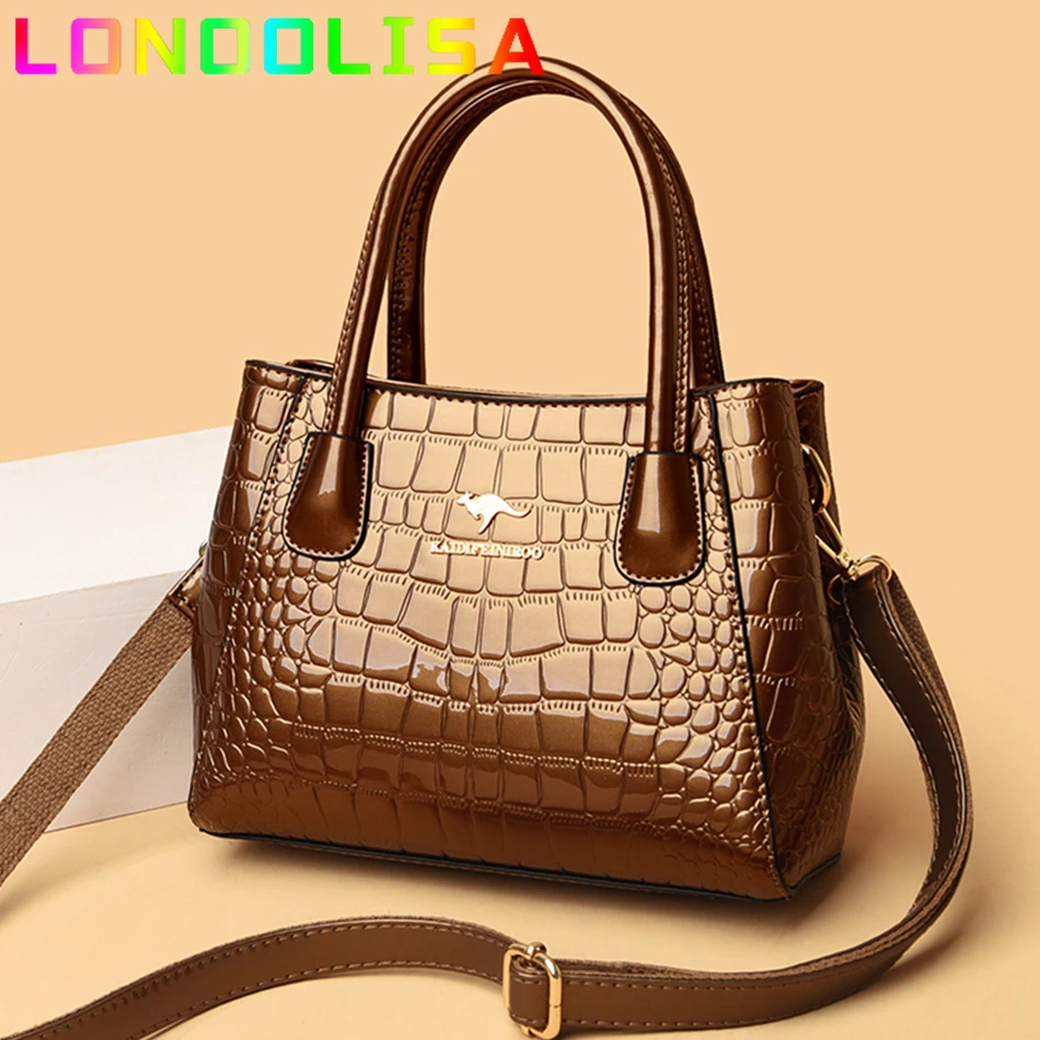 2024 Women Bags Designer Luxury Patent Leather Shoulder Sac Crocodile Pattern Handbags Purses Ladies Crossbody Bucket Sac A Main