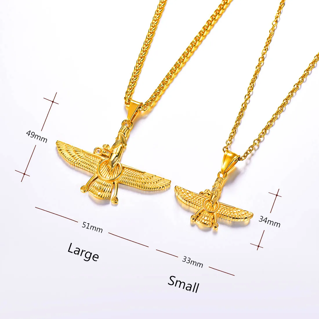 Size S/L Faravahar Necklaces Ahura Mazda Pendant Stainless Steel Zoroastrian Iranian Necklaces for Man Women Iran Jewelry Gift