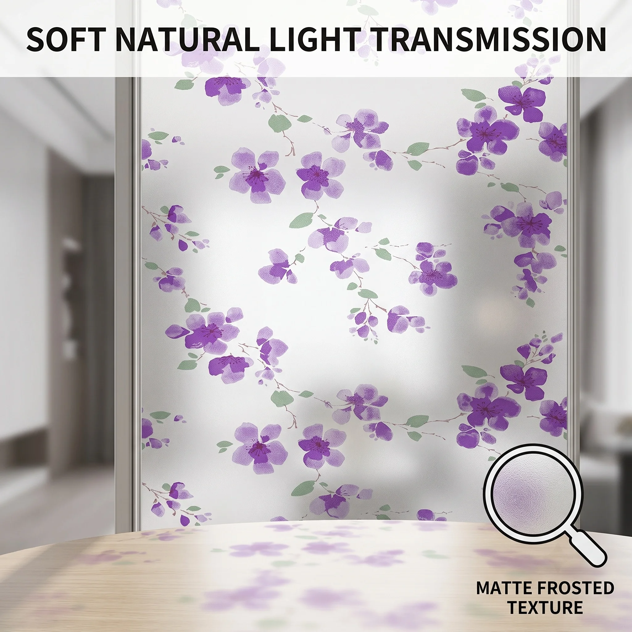 Home Bathroom Window Tint - Film adhésif violet à motifs floraux