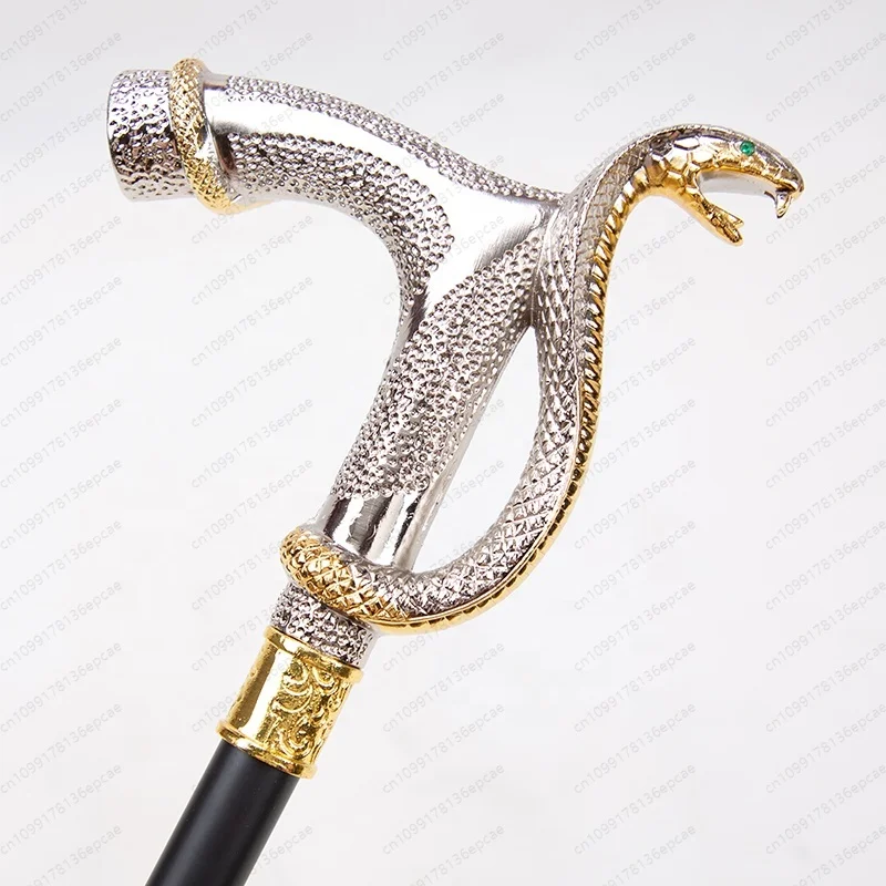 Hammer Shaped Snake Head Handle Halloween Decorative Cane Metal Walking Aids Luxury Walking Stick