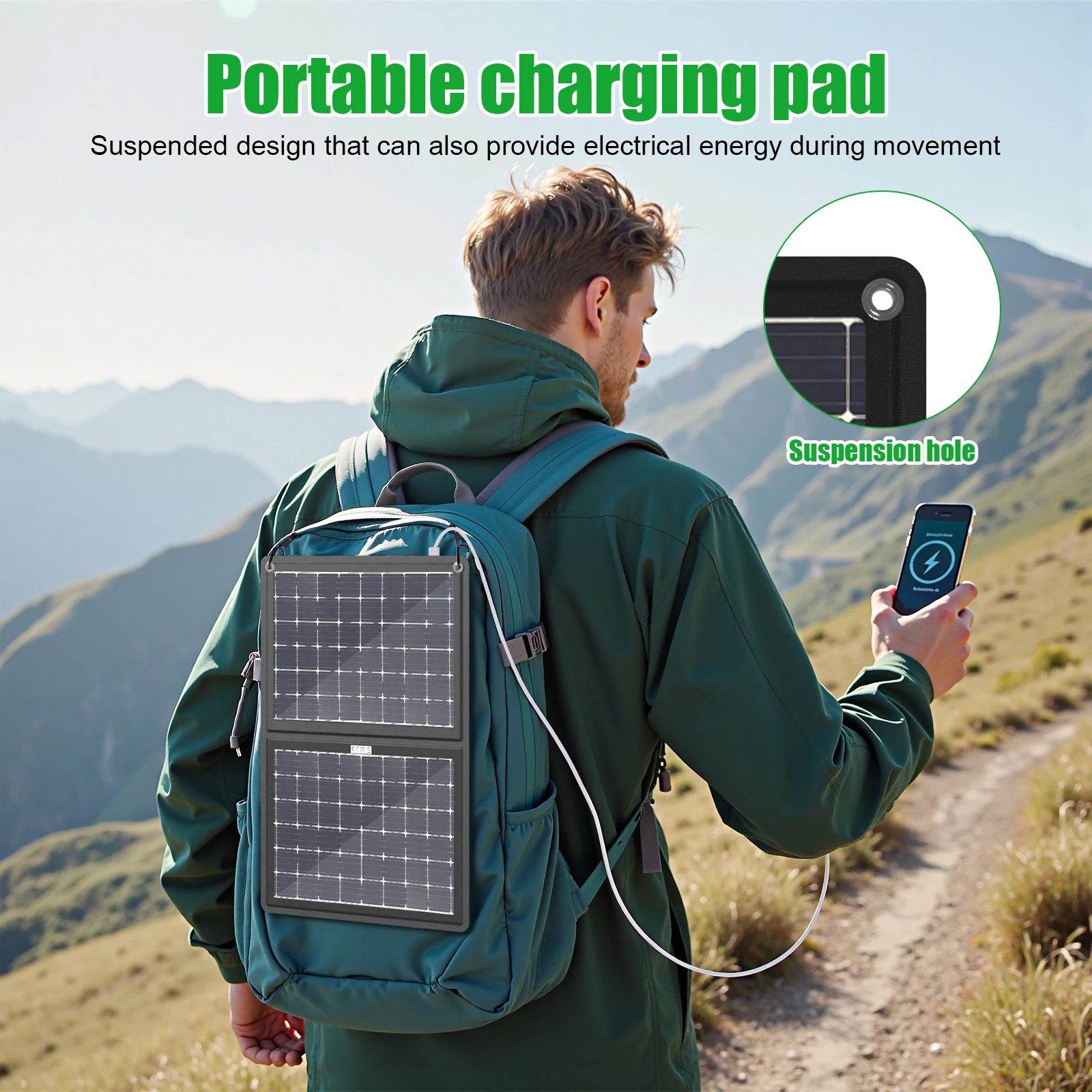 Foldable Solar Panel 15W with 5V/3A USB Type-C Output Portable Solar Charger for Phone Backpacking Camping Hiking