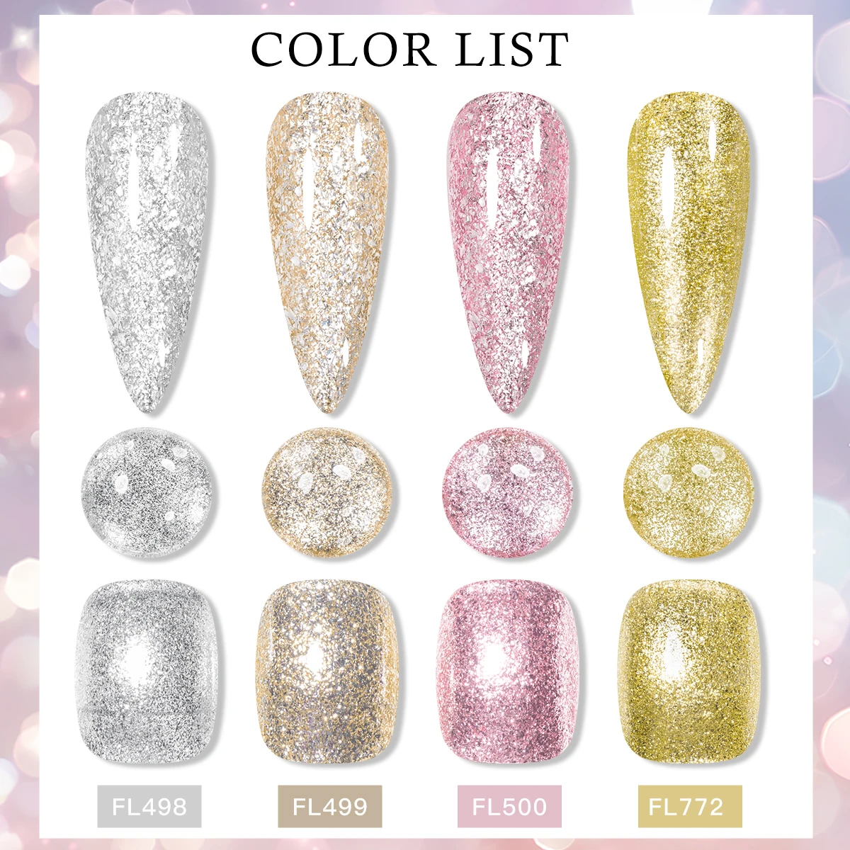 FOUR LILY 8ml Gold Sparkling Gel Nail Polish Glitter Super Bright Nail Art UV/LED Varnishes Gel for Nails Manicure Design
