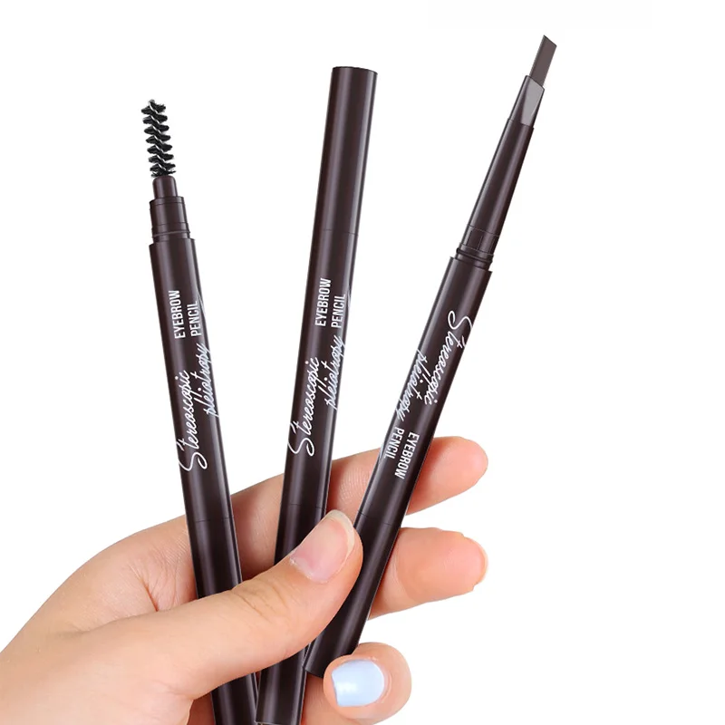 Black/brown/grey Eyebrow Pencil With Brush Double-headed Waterproof Eyebrow Pen Automatic Triangle Brow Pencil Eyebrow Cosmetics