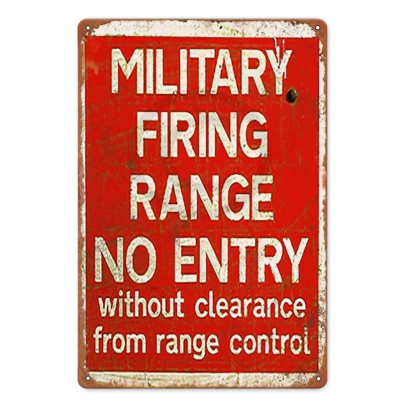1pc Military Decor Vintage Metal  Sign for Shooting Range, Military Poster, No Entry Warning Sign, Retro Man Cave Garage Bar
