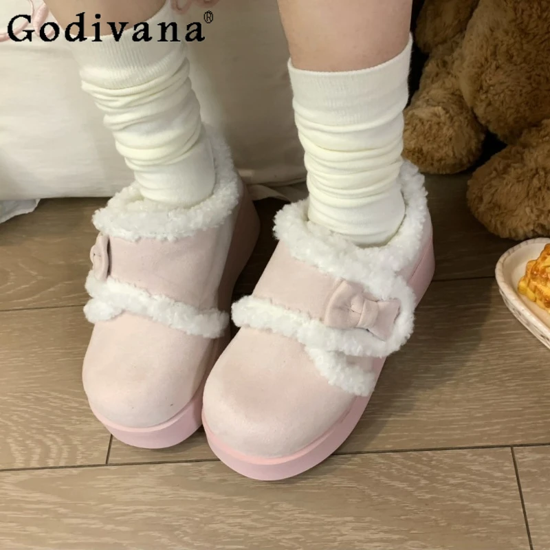 

Winter Plush Height Increasing Versatile Shoes Female Cute Warm Student Sweet Shoes Women's Japanese Style Sweet Shoes