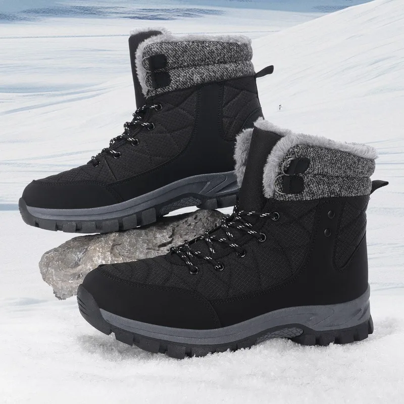 Warm Plush Anti Slip Outdoor Hiking Boots Winter Men's Snow Boots Women's Mid Length Boots Couple Sports Shoes Boots Size 40-47