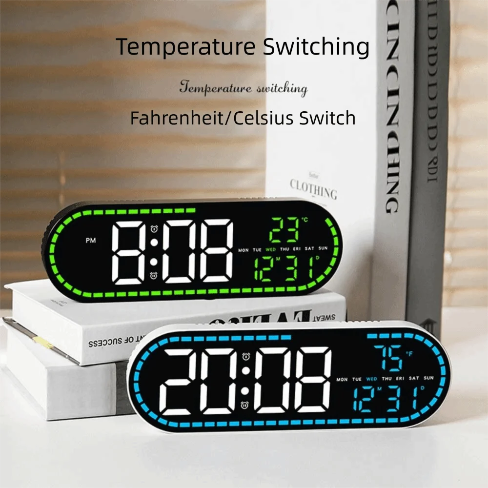 Wall-mounted Electronic Wall Clock Multi-functional Temperature Digital LED Clocks 12/24H Voice Control Display Table Clock