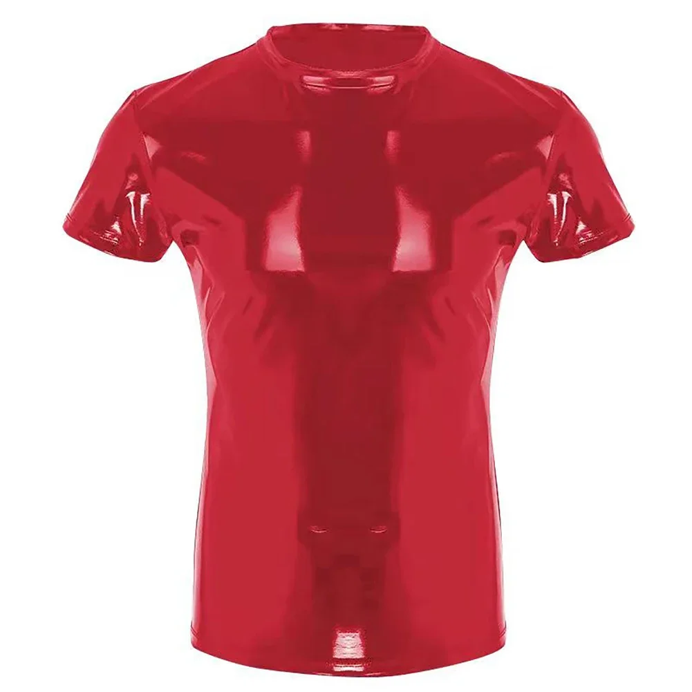 Comfortable Hot Sale Brand New Men Tops Men Top T-Shirt 1pcs Black/Red Short Sleeve Solid Color Summer Wet Look