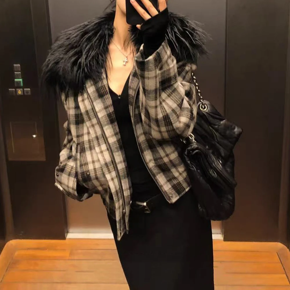 سترة أنيقة منقوشة من TWOTWINSTYLE متينة مع طية صدر السترة وأكمام طويلة فضفاضة ملابس الشارع الكورية سترات نسائية موضة الخريف الجديدة #3