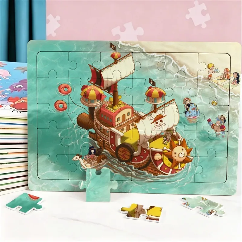 30 pièces Puzzle One Piece Personnages de dessins animés à assembler, Jeu créatif et amusant pour la maison et les fêtes, Jouets de puzzle simples 2026