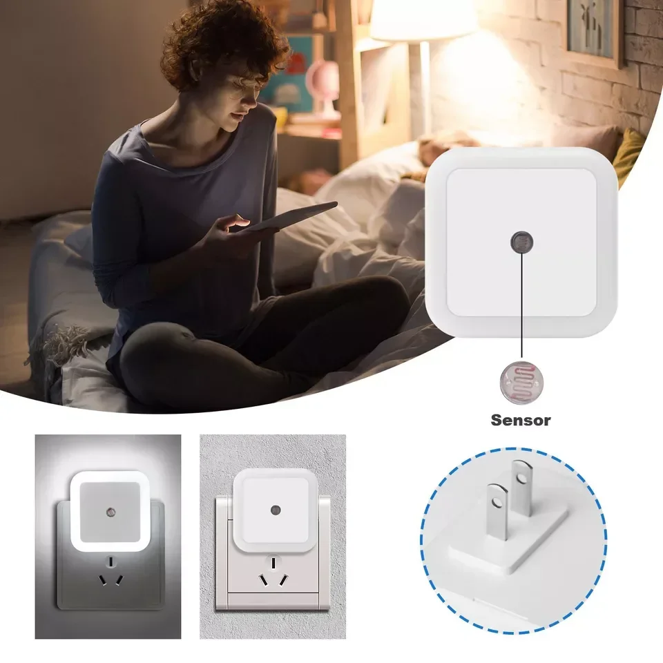 Square Light Controlled Induction Night Light Bedside Staircase Night Lighting Bedroom Lighting Plug-in Small Night Light Dad