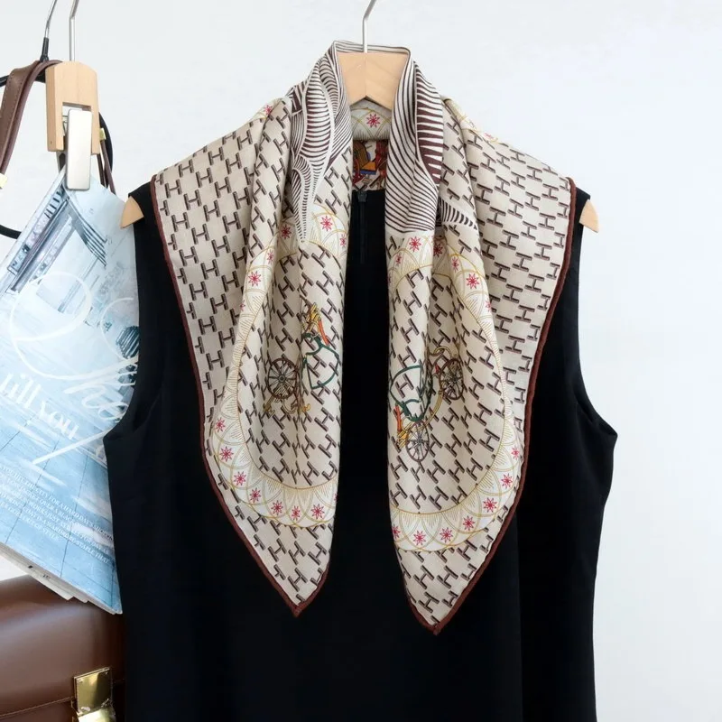 Double Sided Different Color Fashion Silk Wool Square Scarf Women Versatile Shawl Neck Wrap Decorative Neck Band Accessory
