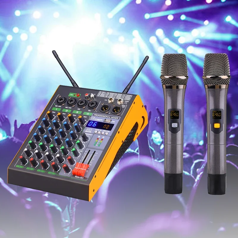Best Small Mixer For Live Performance 4 Channel With Wireless Microphone Amplifier 16 DSP Power Audio Console Mixer Sound System