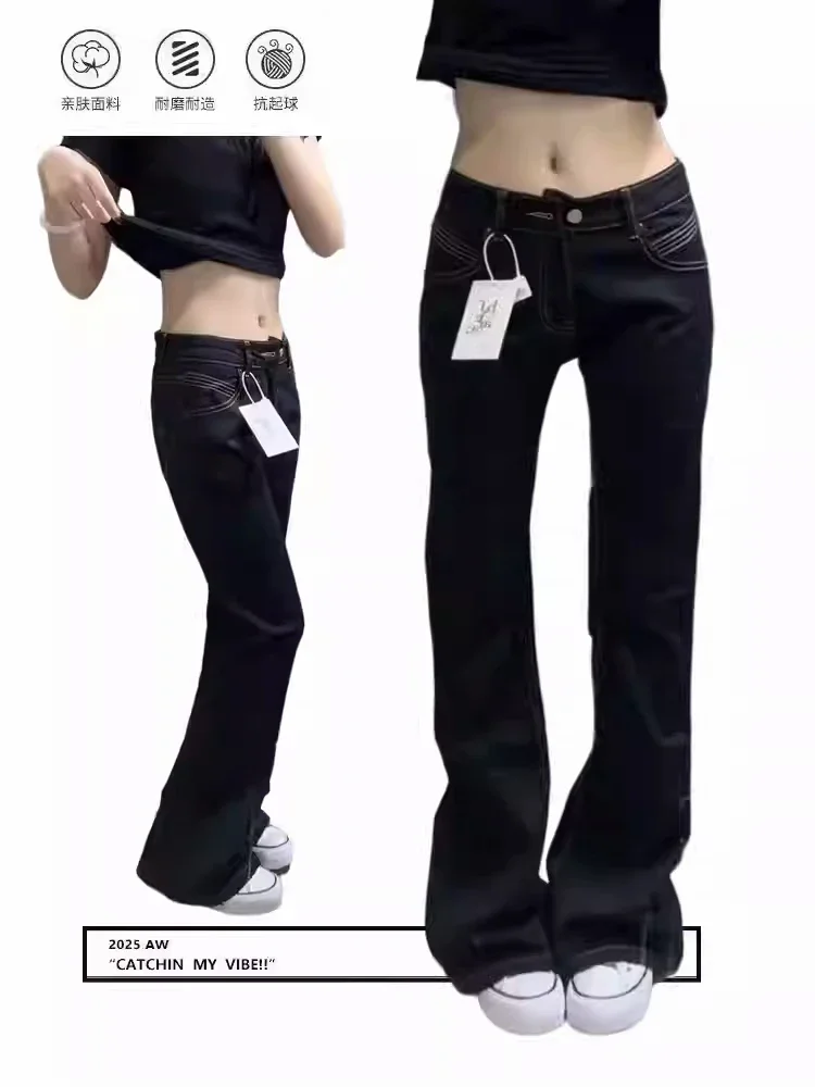 Women's Low Rise Jeans Flared Denim Pants Gyaru Stretch Bootcut Jeans Skinny Y2k Bell Bottom Y2k Harajuku