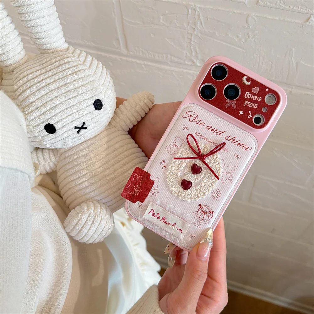 

Korean Leather Bear Miffy Rabbit Phone Case for iPhone 17 16 15 14 13 16 Pro 17 Pro Max Cover Cute Shockproof Funda Cartoon Case