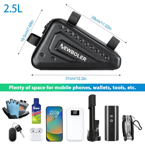 Imagen 2 del producto NEWBOLER bolsa de tubo de ciclismo impermeable 2.5L MTB bicicleta de carretera bolsa triangular marco de ciclismo bolsas delanteras herramientas de reparación bolsa de bicicleta