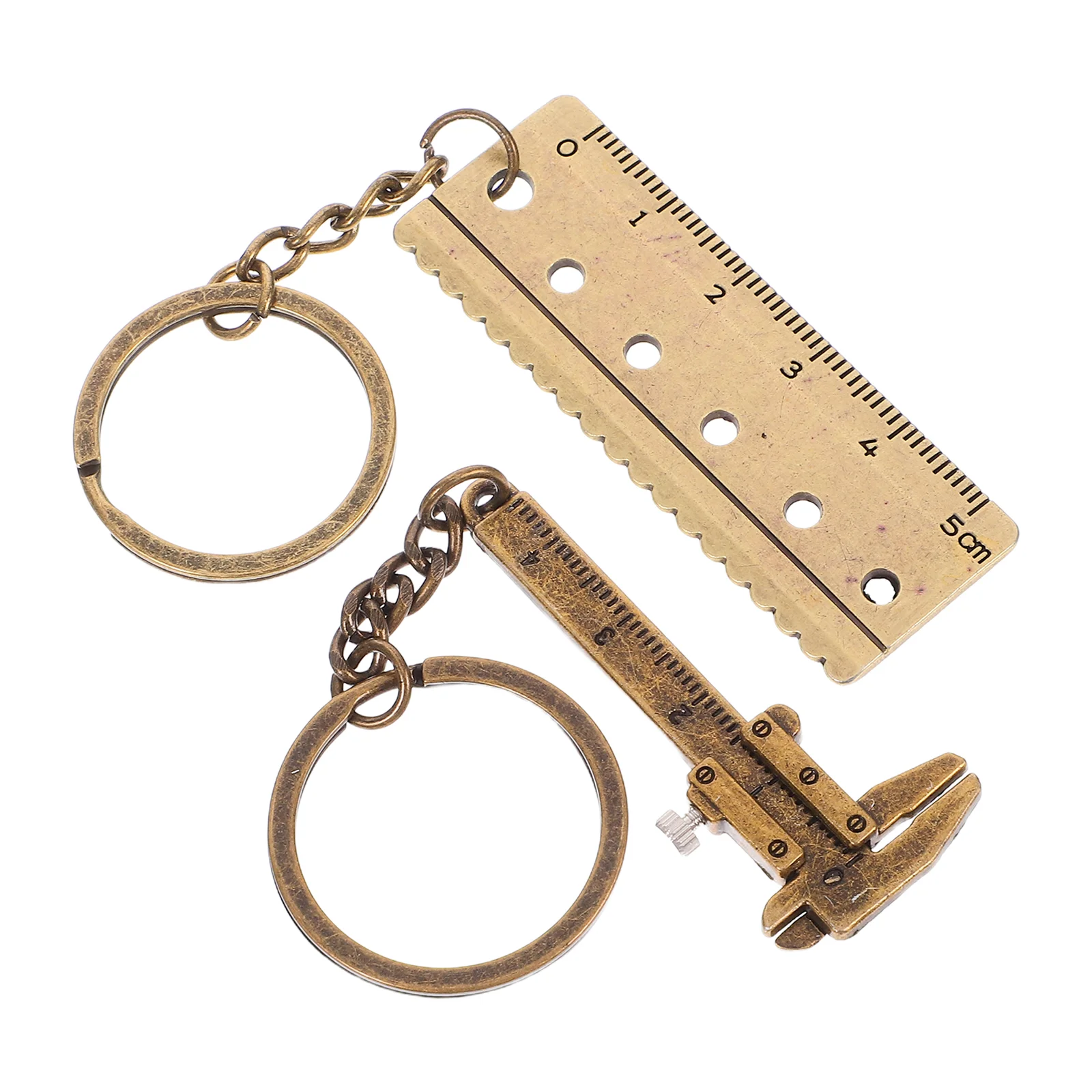 2 Pcs Mini Keychain Caliper Tools Ruler Pendant Alloy Golden Measuring Vernier Small Party Favors for Adults