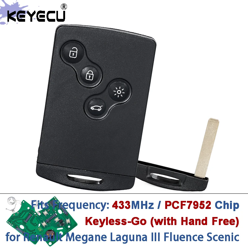 KEYECU 433MHz ID46 PCF7952A Chip Keyless-Go with Hand Free Smart Card Remote Key Fob for Renault Megane Scenic III Laguna 3