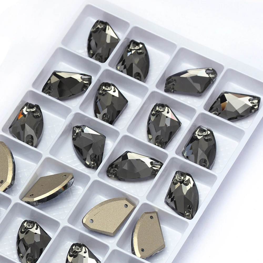 PUBRILE Schwarze Diamant-Applikationen mit aufgenähten Strasssteinen, Flache Kristallglassteine für DIY-Näharbeiten, Applikationen für Kleider, Kleidung und Taschen – Detail 11