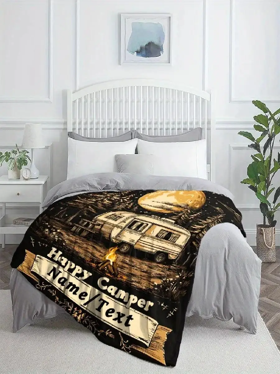 Rustic Camper Van Throw Blanket  Cozy Bed  Couch Cover for Boho Camping Decor Retro Travel Gift Idea Soft Nap Blanket