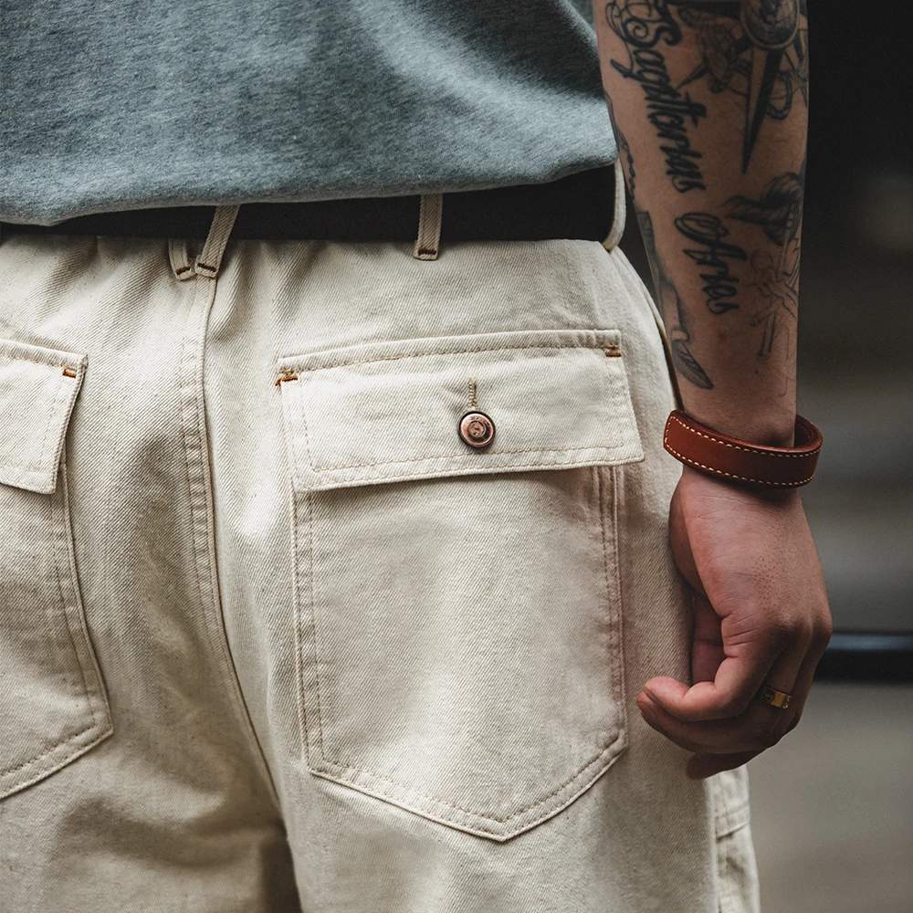 

Белые джинсы Maden в стиле ретро, 11,2 унции, мужские повседневные мешковатые прямые брюки из хлопка для весны и осени, брюки-карго в стиле чино