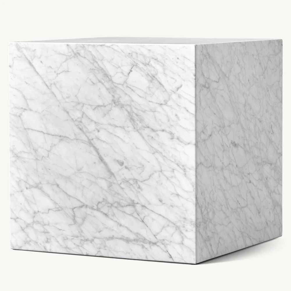 Furniture White Marble Shiny Finish Cube Sofa Beside Table
