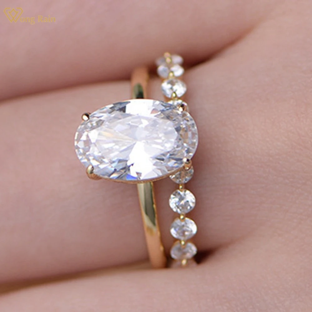 

Wong Rain Solid 925 Sterling Silver Oval Cut 8*12 MM Lab Sapphire Gemstone Wedding Party Women Ring Sets 2Pcs Fine Jewelry Gifts