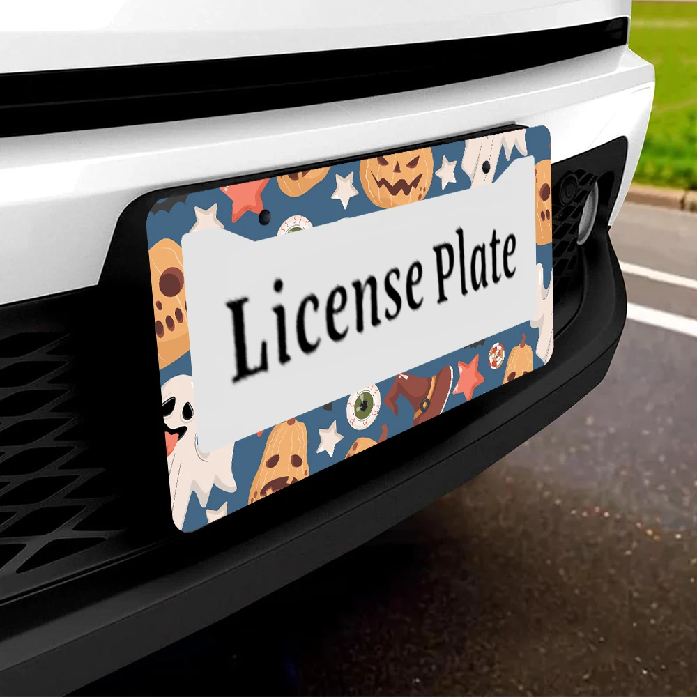 1 قطعة إطار لوحة ترخيص بفتحتين على شكل يقطين الهالوين، لون أزرق، مادة ألومنيوم، 6 × 12 بوصة، مع طقم براغي، Ret