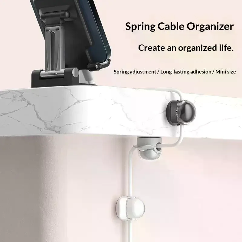 3/6Pcs Spring Adjustable Desktop Cable Organizer - Data Cable Holder Wire Clamp Storage For Phone Charging & Earphone Cables