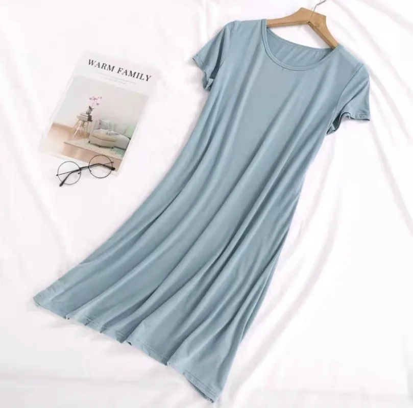 Wholesale Modal Women's Sleepwear Spring/Summer Simple Solid Color Sleep Dress Casual Loose Round Neck Nightgowns Thin Pajamas