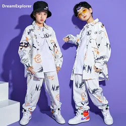 Boys Street Dance Long Sleeve Graffiti Jacket Loose Joggers Girl Hip Hop Cool Shirt Print Sweatpants Clothes Set Kids Streetwear