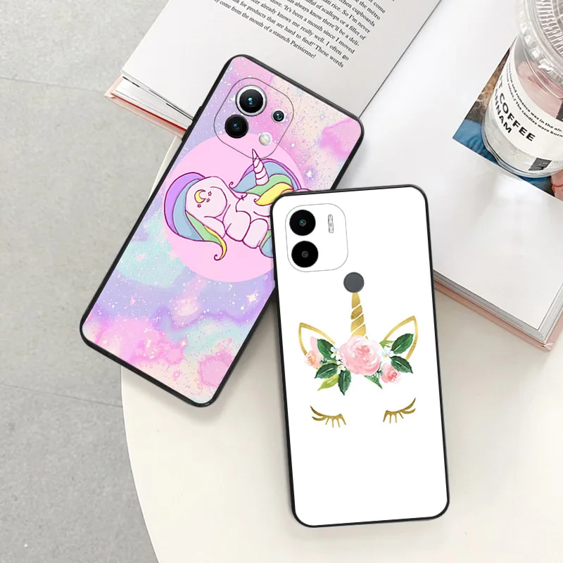 Soft Phone Cases For Xiaomi Mi 11 10t Lite 5G 11t Redmi Note 7 8 8t 10 k40 k60 k50Gaming Rainbow Unicorn Agnes Black Matte Cover