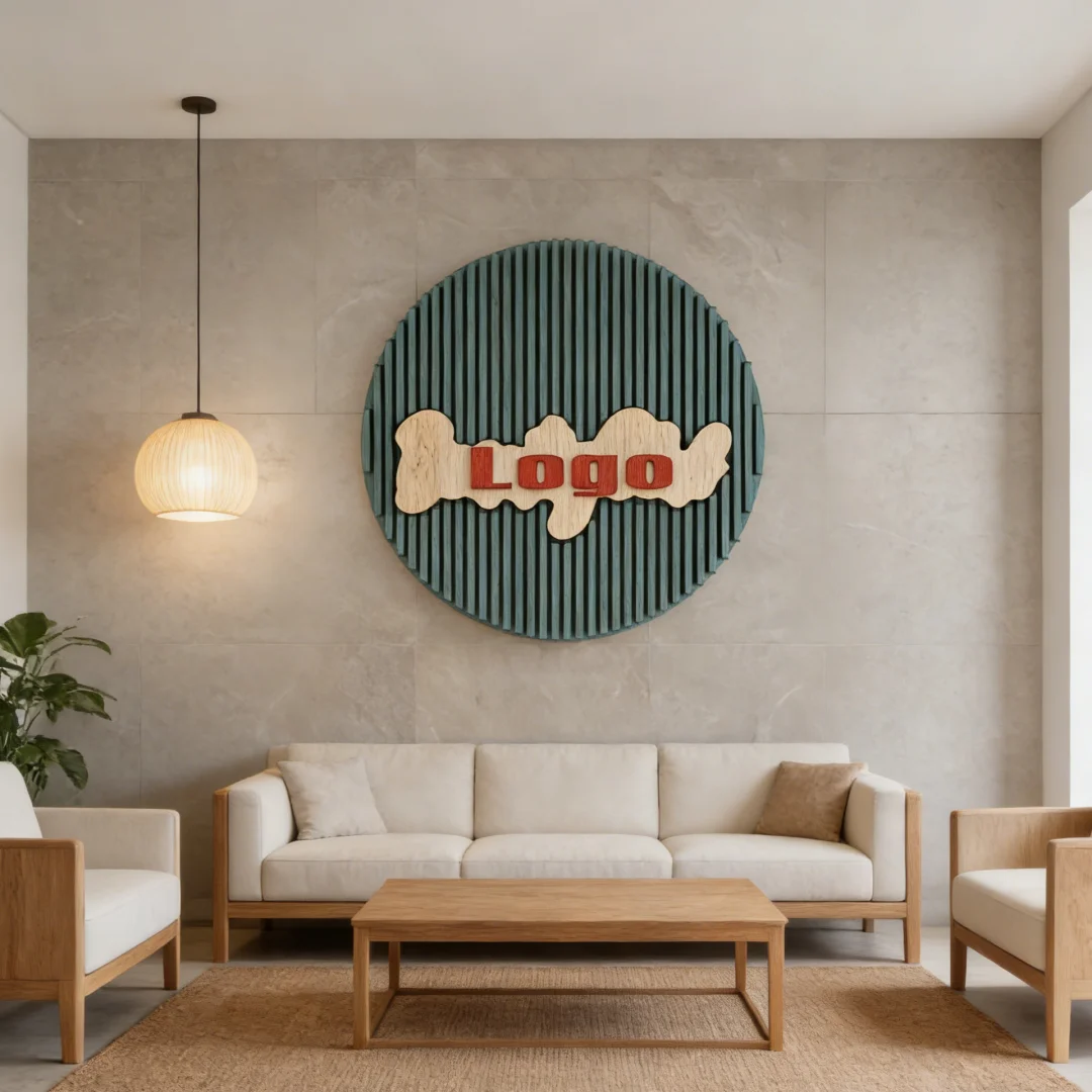 ！@Custom LOGO Round Wooden Wall Mounted Decor Statement Piece for Dining Room Bedroom Entryway