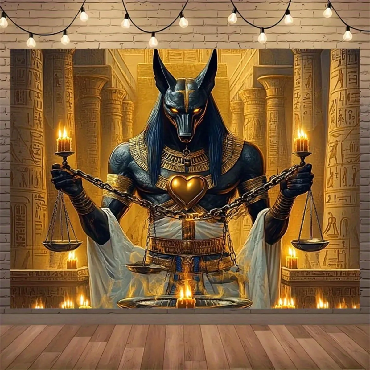 Große Wandteppiche mit Anubis-Statue im ägyptischen Stil – Langlebiger altägyptischer Hintergrundstoff mit Anubis-Motiv – Detail 2