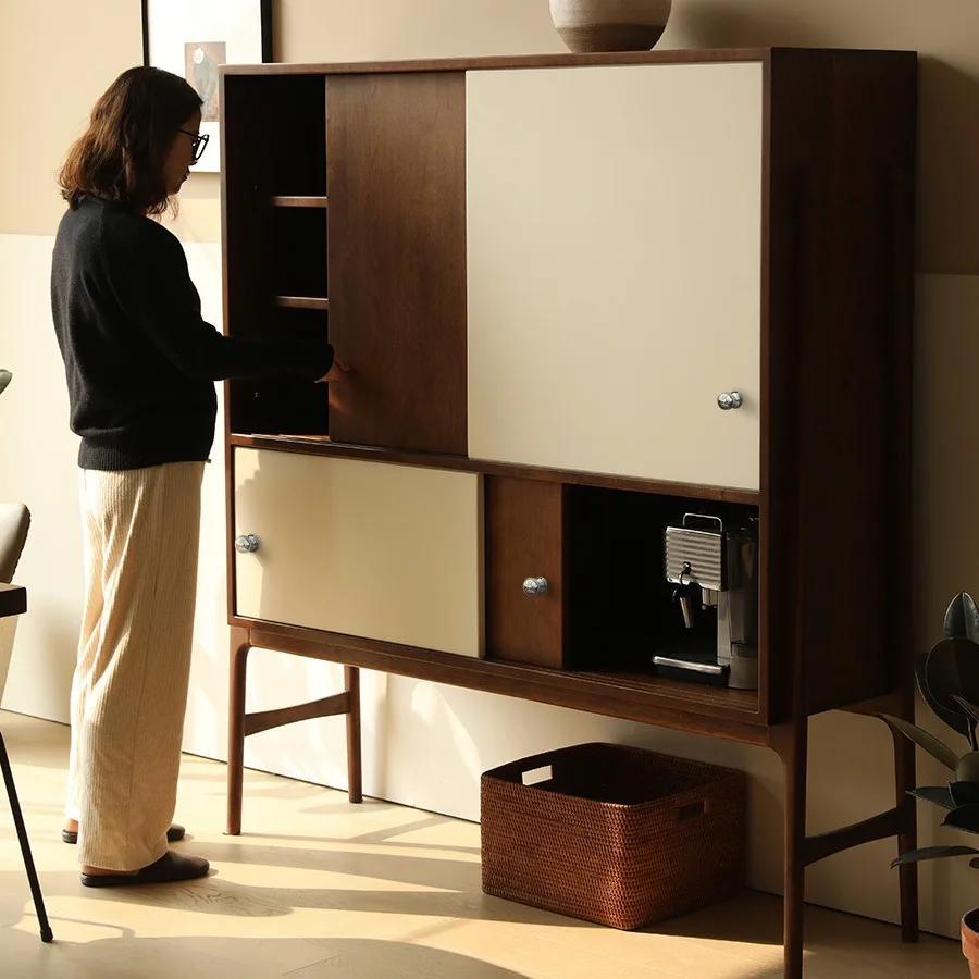 All solid wood high-leg display cabinet color matching retro medieval solid wood display storage cabinet