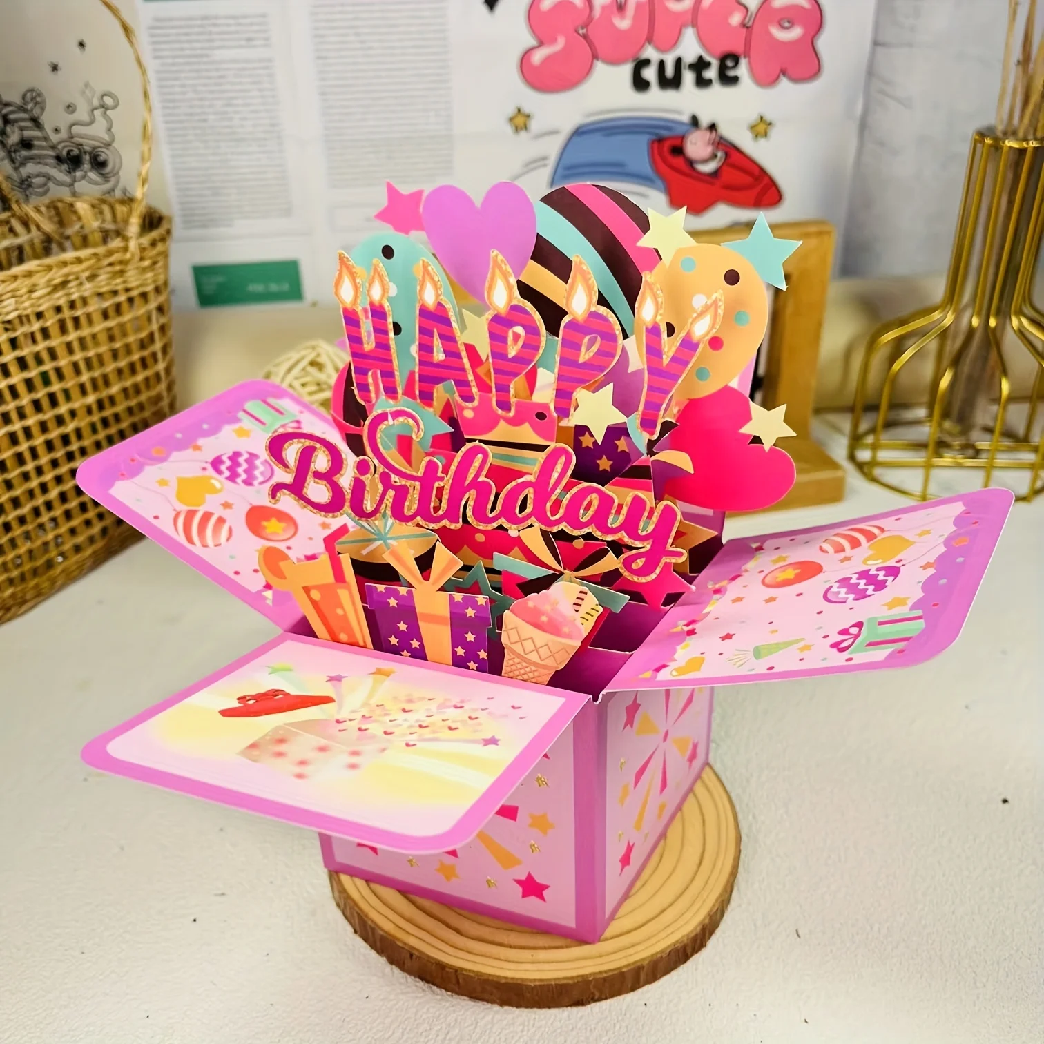 Carte d'anniversaire Pop-Up 3D, 1 pièce, carte de vœux à thème de dessin animé, cadeau d'anniversaire Unique et amusant, fournitures festives, décoration de fête d'anniversaire