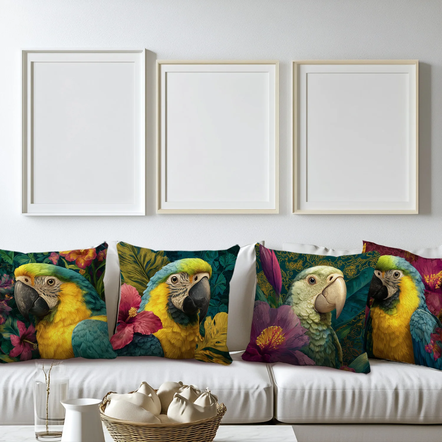 Tropical Parrot Print Cushion Covers Pillowcase 4pcs Macaw Art Throw Pillows Jungle Nature Home Decor Accent 40x40cm