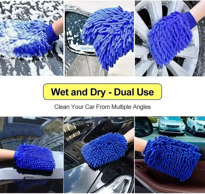 1/2pcs Car Washing Gloves Waterproof Microfiber Chenille Gloves Car Cleaning Mitt Detailing Brush Auto Care Double-faced Glove