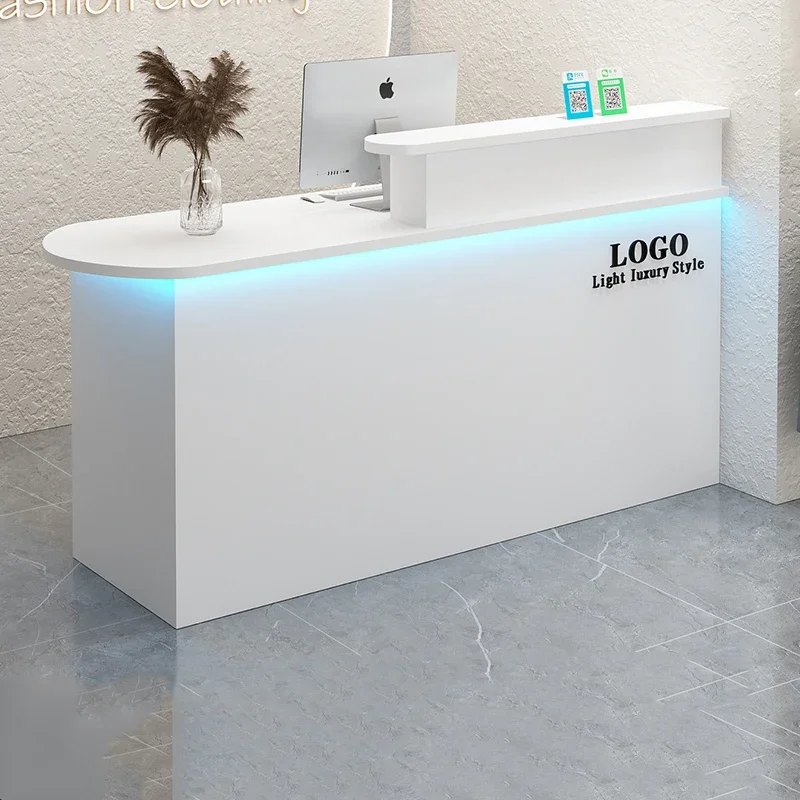 White Fashion Reception Desk Corner Light Bar Office Checkout Reception Desk Beauty Salon Commercial Furniture