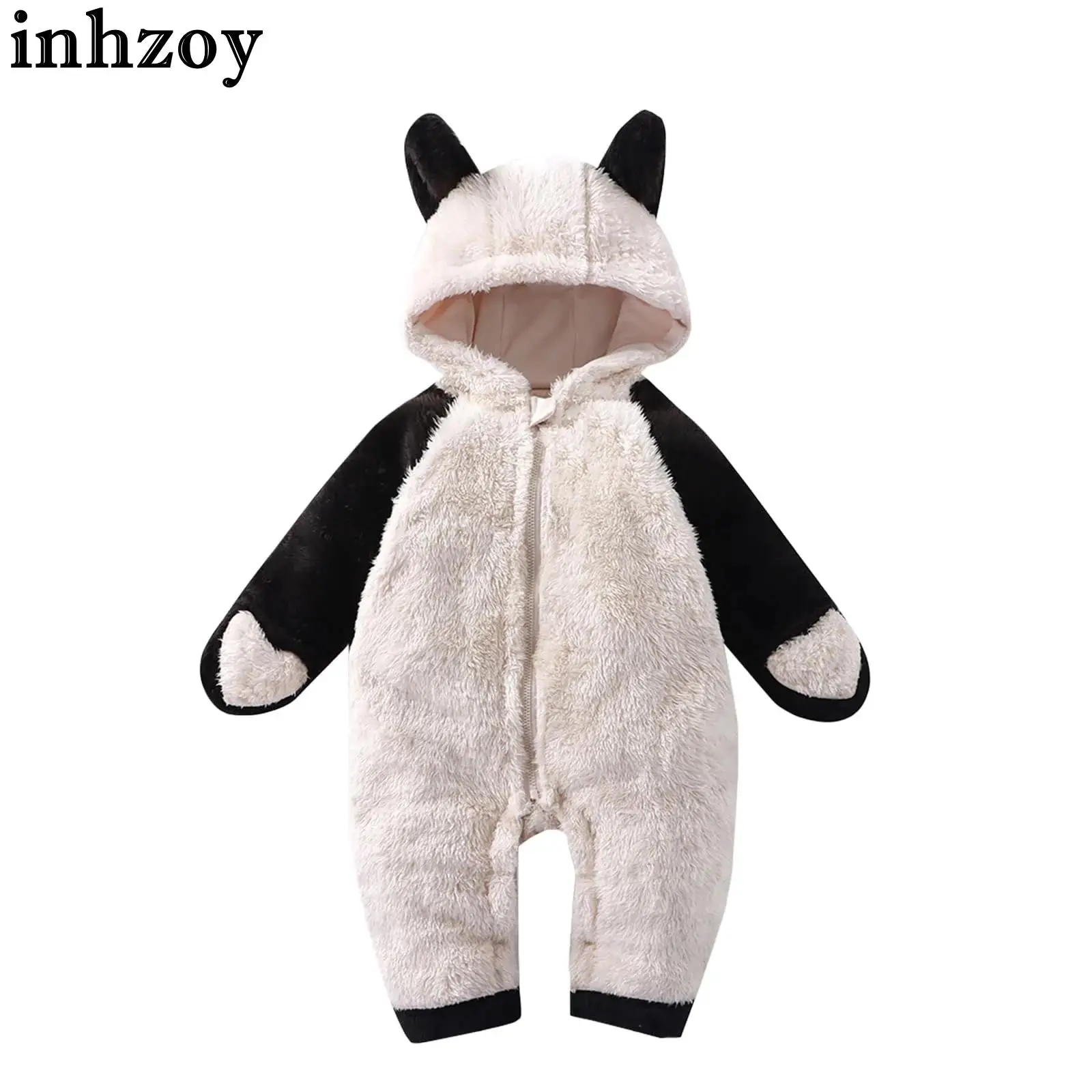 

Newborn Baby Girls Boys Winter Snowsuit Hooded Rompers Long Sleeve Zipper Cute Animal Coral Fleece Warm Jumpsuit Outerwear
