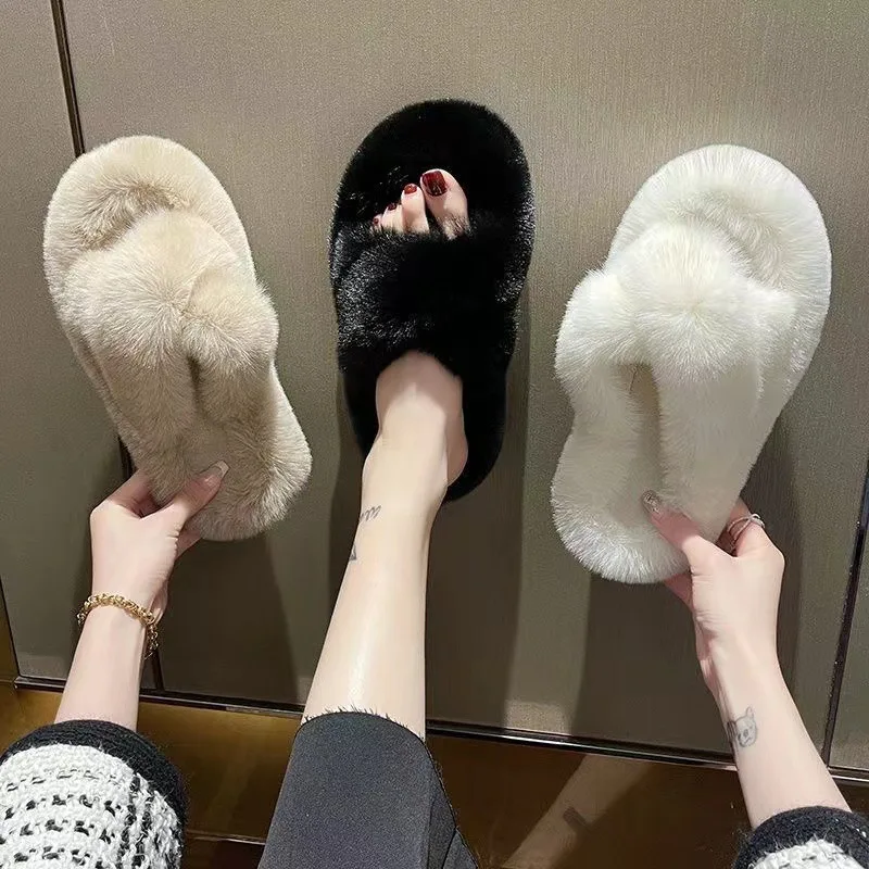 

Hairy Slippers For Women's Outdoor Wear 2025 New Warm Home Cotton Slippers For Autumn And Winter