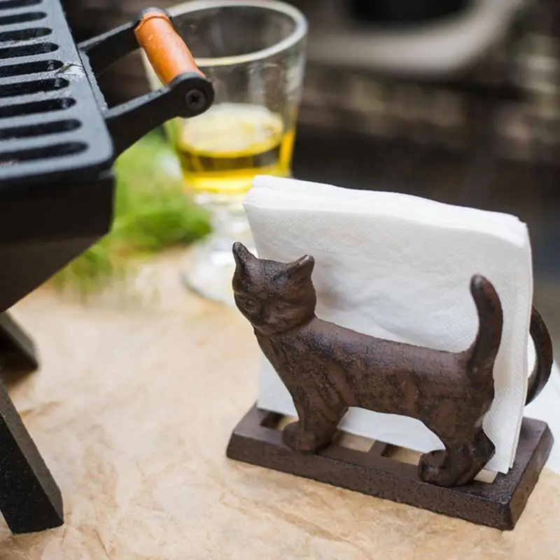 Rustic Cat Cast Iron Standing Napkin Holder European Home Table Bird Fork Spoon Metal Tissue Paper Holder Business Card Holders