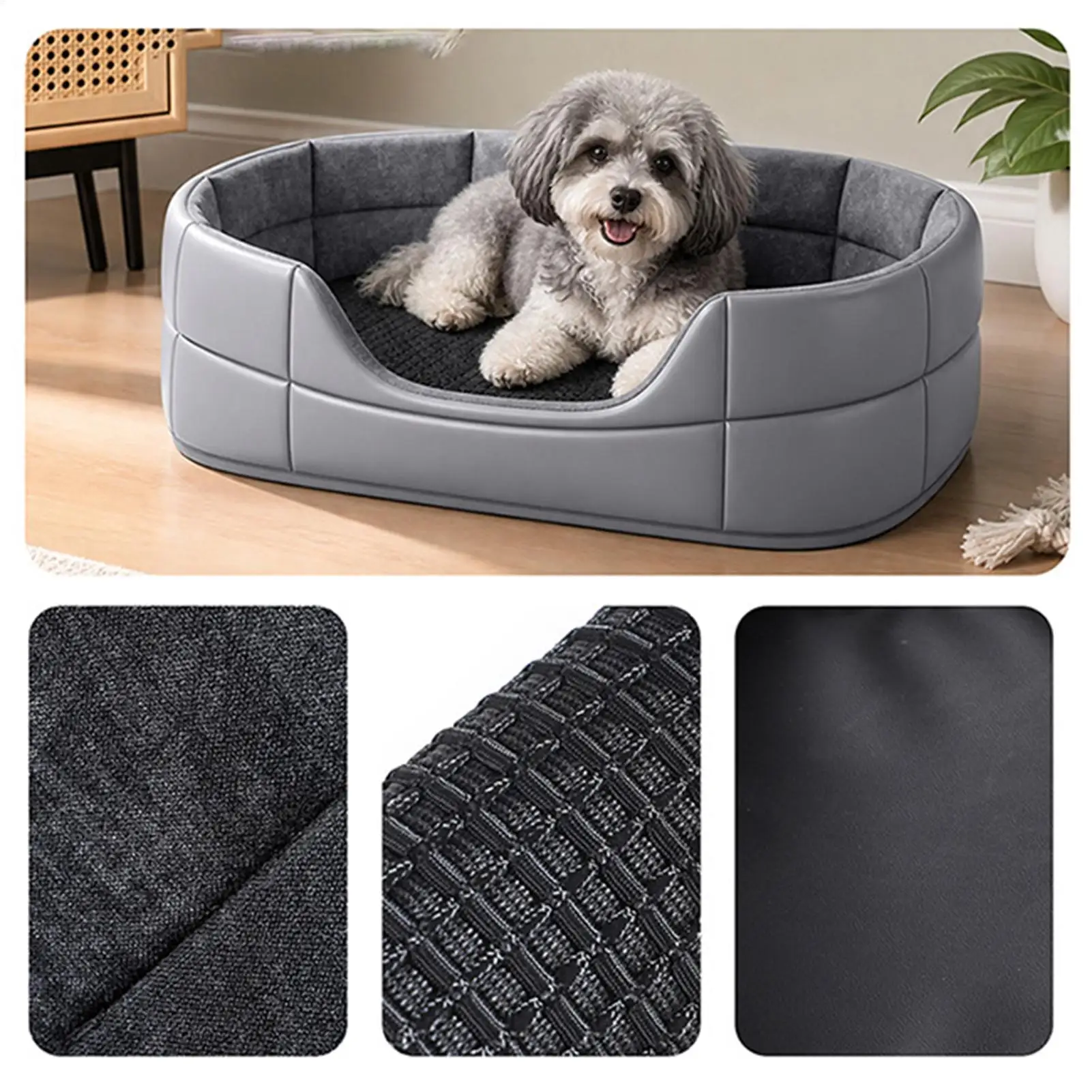 Dog Sofa Bed Removable Soft PU Leather Waterproof Washable Mat Fancy Dog Bed For Indoor Patio Porch Deck Backyard Camping Travel