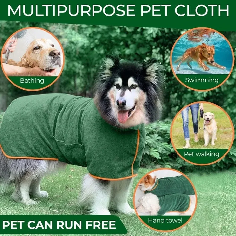 Dog Bathrobe Towel Microfiber Absorbent Quick Dry Adjustable Soft Cozy Large Medium Small Dogs Puppy Pet Drying Coat Hot New